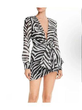 NWT $1845 Redemption V Neck Zebra Mini Dress Black White Size 48